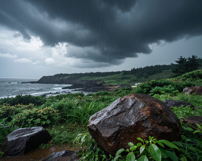 Heavy rain in South Korean landscape