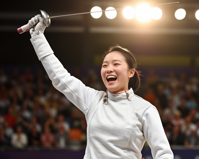 Triumphant Korean Fencer
