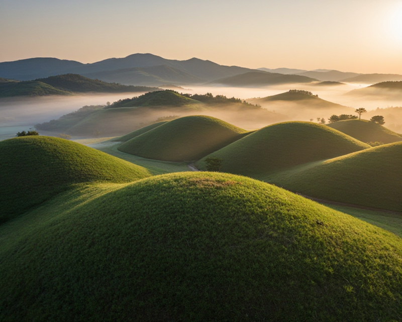 Peaceful Dawn over Korean Landscape