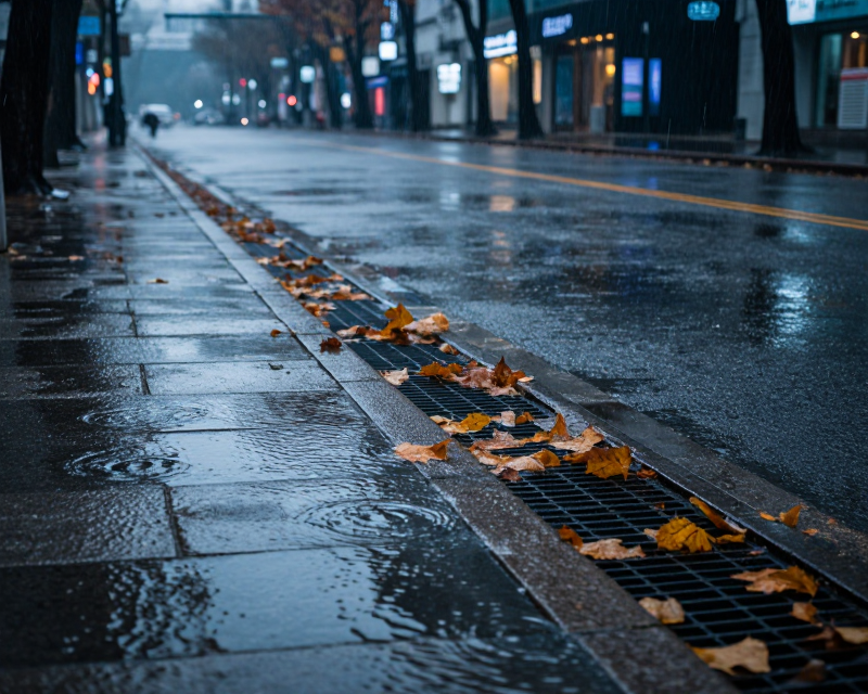 Heavy Rain in Seoul Urban Setting