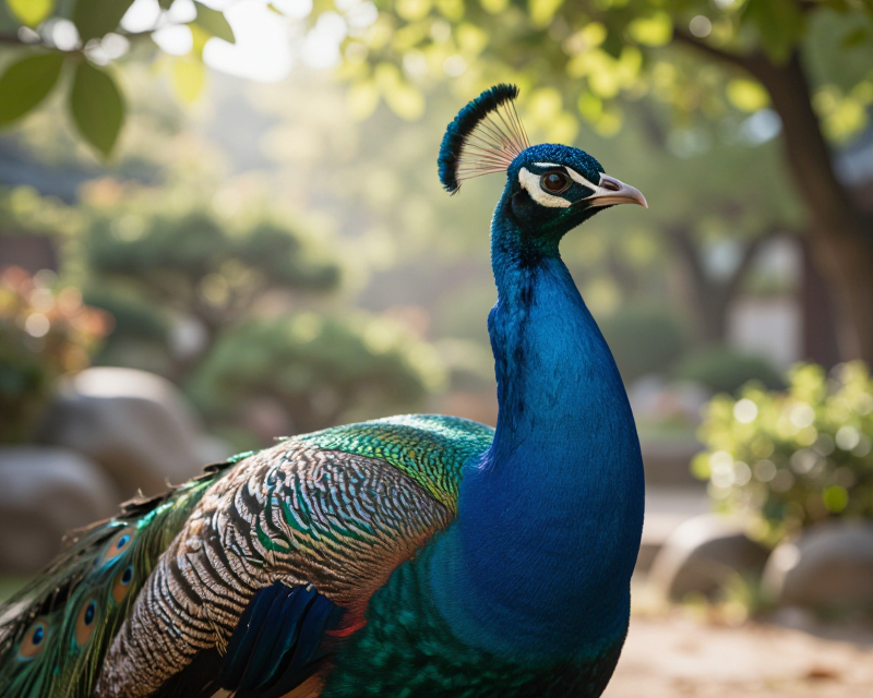 Majestic Peacock in a Korean Garden
